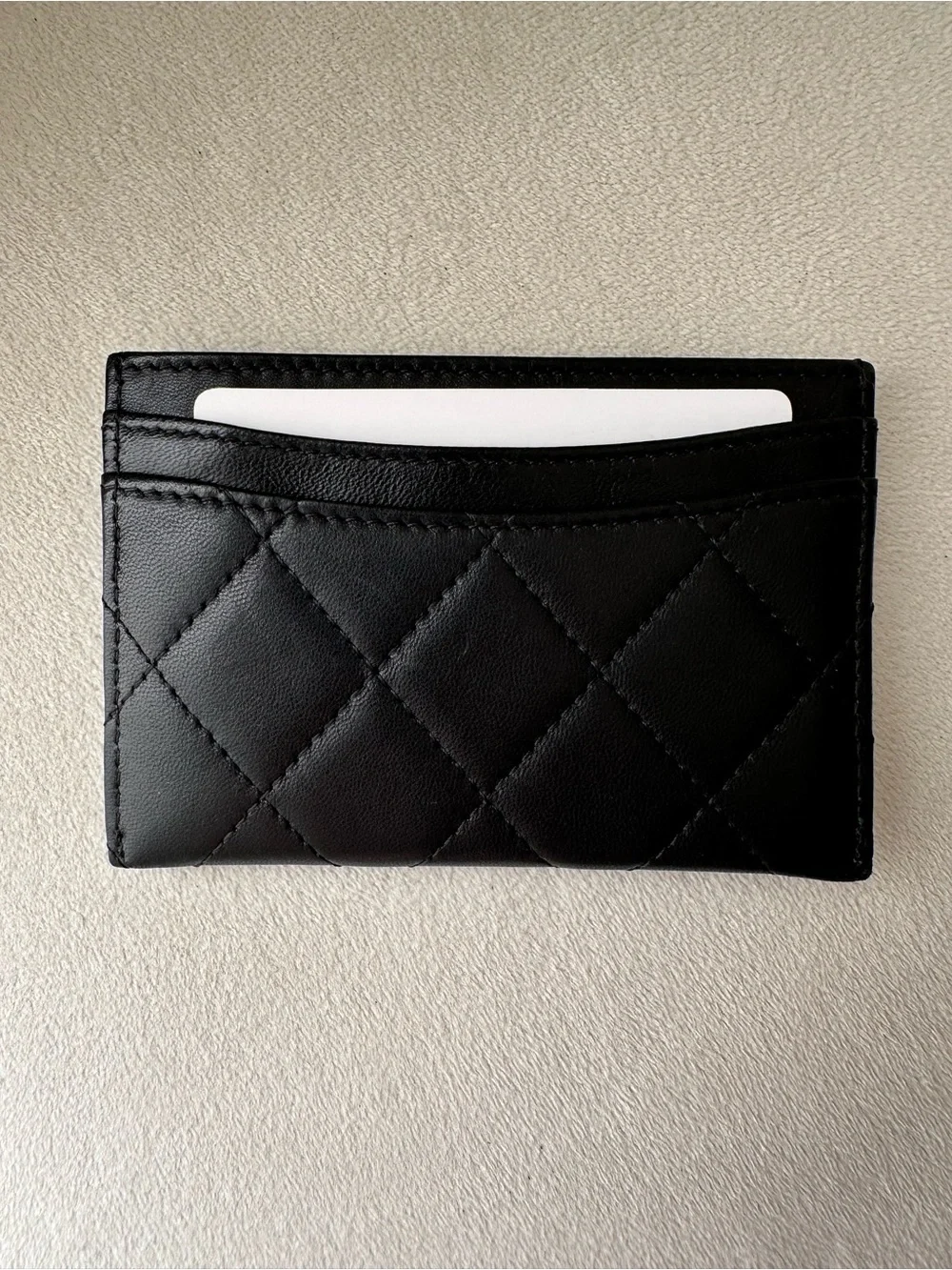 CHANEL Black Quilted Card Holder with Silver CC Logo